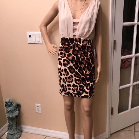 Monaco Leopard print cream & brown mini sleeveless dress size Lg - Picture 9 of 13